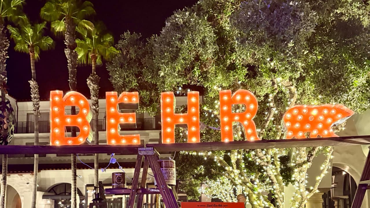 Illuminated BEHR marquee sign on display at the Behr VIP Experience.